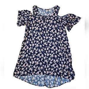 AUW Blue Floral Cold Shoulder Dress Girls Size L